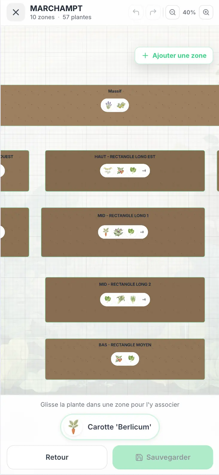 Plan du jardin de Marchampt dans Grainly demandant dans quelle zone placer la carotte Berlicum.